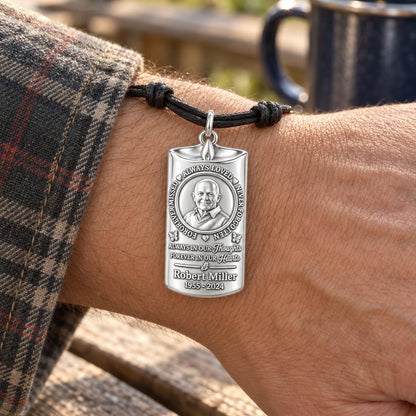 Eternal Remembrance Candle Charm Bracelet – Personalized Memorial Gift – worn on the wrist on a black cord bracelet