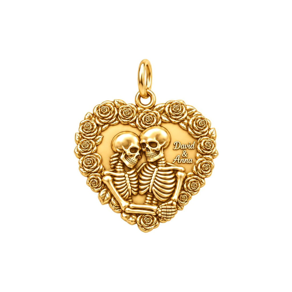 Eternal Rose Skeleton Heart Charm Bracelet – Personalized Couple Gift – rose gold charm, front view