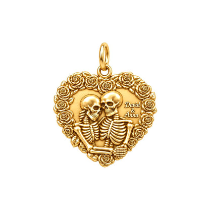 Eternal Rose Skeleton Heart Charm Bracelet – Personalized Couple Gift – rose gold charm, front view