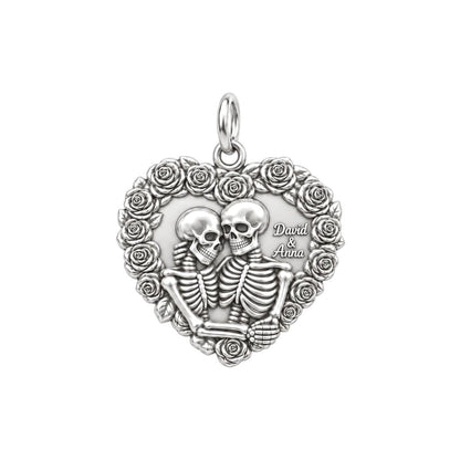 Eternal Rose Skeleton Heart Charm Bracelet – Personalized Couple Gift – silver charm, front view