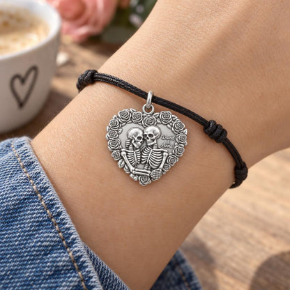 Eternal Rose Skeleton Heart Charm Bracelet – Personalized Couple Gift – 18K gold charm, front view