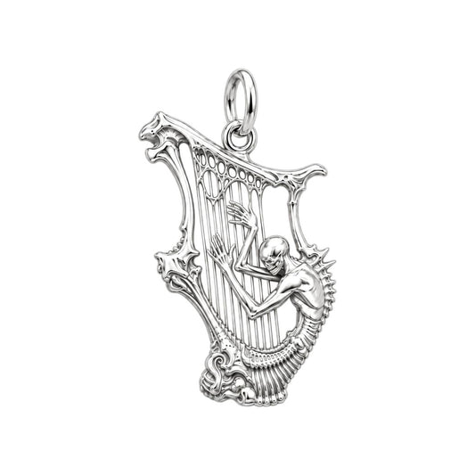 Eternal Skeleton Harpist Charm Bracelet – Personalized Musician Gift – silver charm, front view