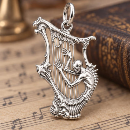 Eternal Skeleton Harpist Charm Bracelet – Personalized Musician Gift – macro detail of the charm