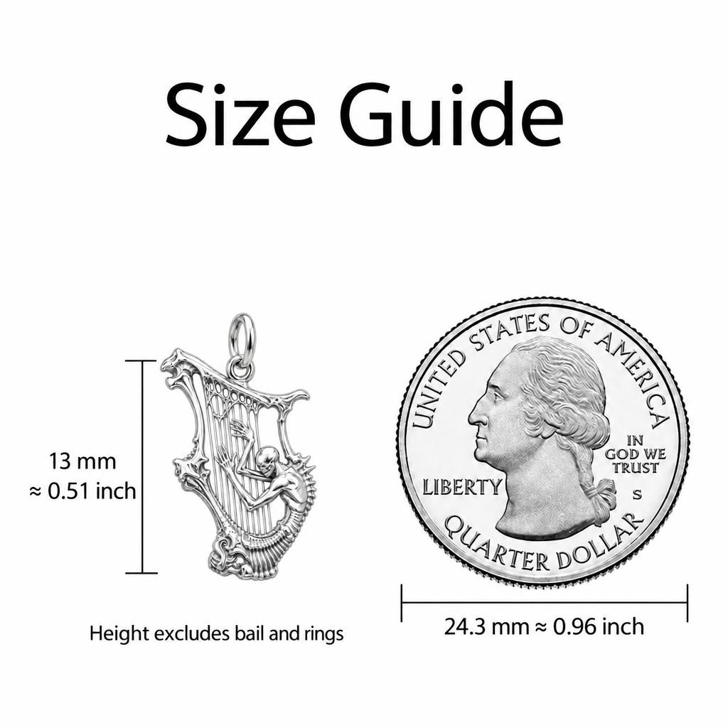 Eternal Skeleton Harpist Charm Bracelet – Personalized Musician Gift – size guide, 13 mm charm next to a quarter