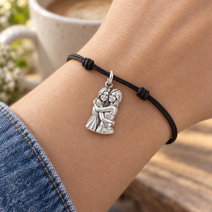 Eternal Soul Sisters Charm Bracelet – Personalized Bestie Gift – worn on the wrist on a black cord bracelet