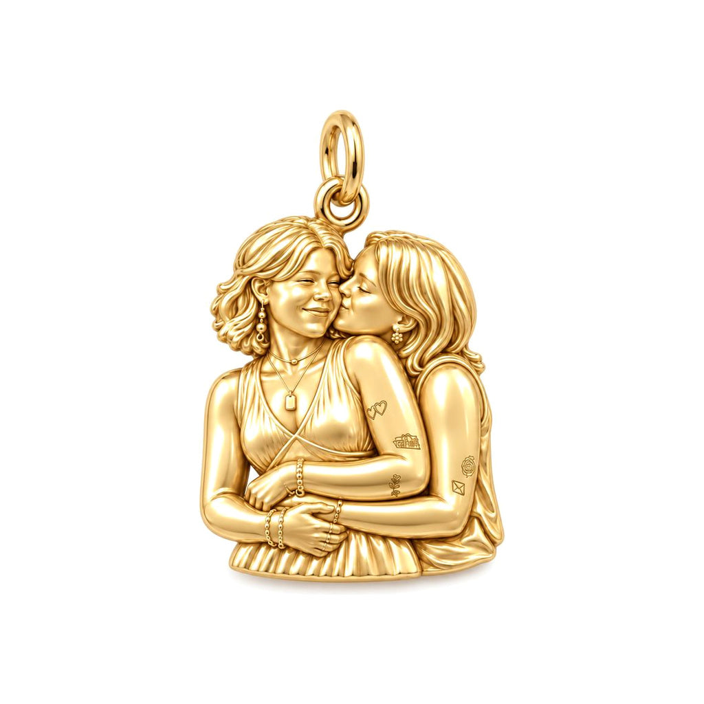 Eternal Soulmate Embrace Charm Bracelet – Personalized Couple Gift – 18K gold charm, front view