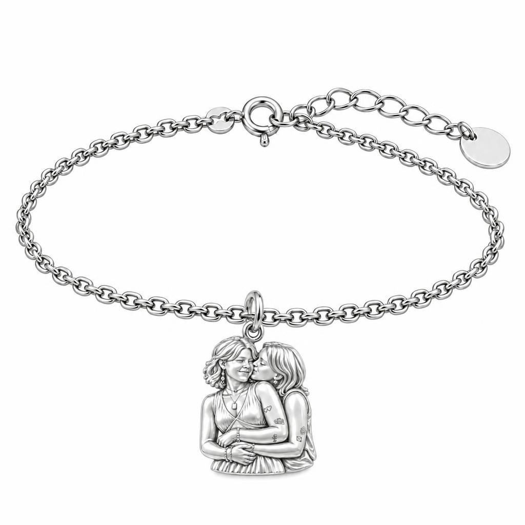 Eternal Soulmate Embrace Charm Bracelet Set – silver, front view