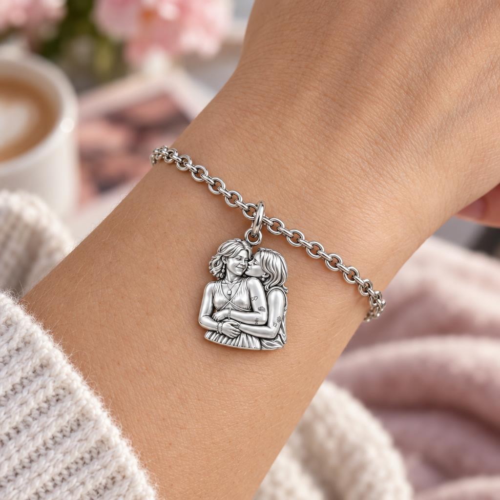 Eternal Soulmate Embrace Charm Bracelet Set – worn / in use