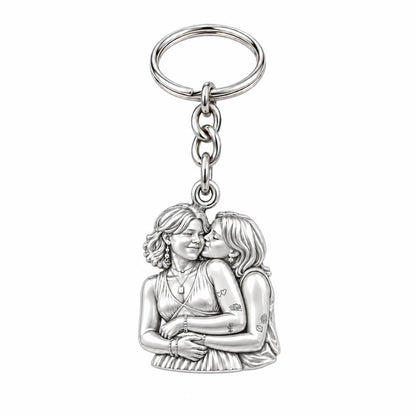 Eternal Soulmate Embrace Charm Keychain – silver, front view