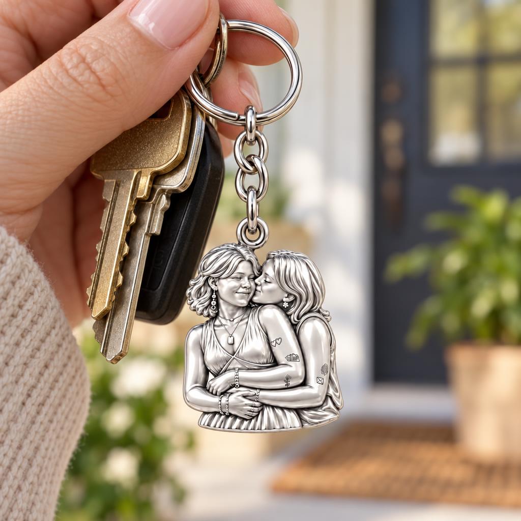 Eternal Soulmate Embrace Charm Keychain – worn / in use