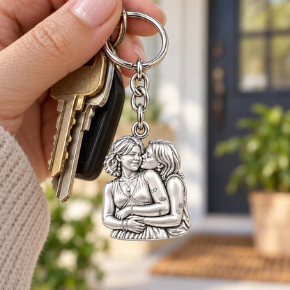 Eternal Soulmate Embrace Charm Keychain – worn / in use
