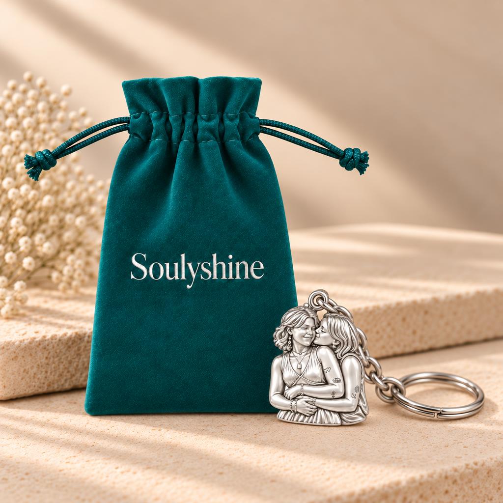 Eternal Soulmate Embrace Charm Keychain – Soulyshine velvet gift pouch