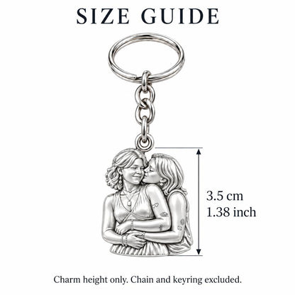 Eternal Soulmate Embrace Charm Keychain – size guide, 3.5 cm (1.38 in) charm, chain and keyring excluded