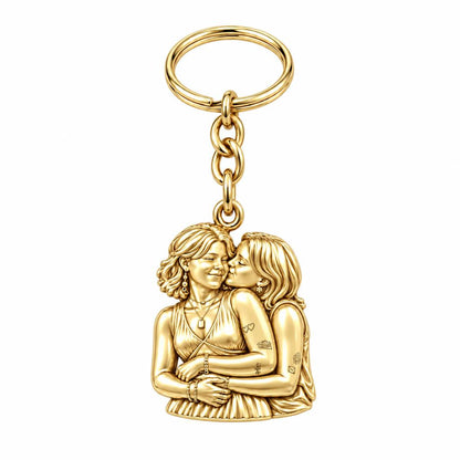 Eternal Soulmate Embrace Charm Keychain – 18K gold, front view
