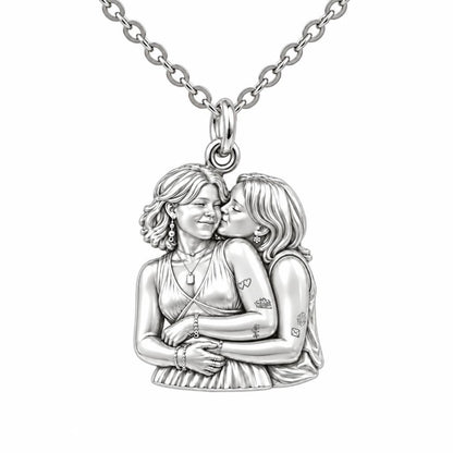 Eternal Soulmate Embrace Charm Necklace Set – silver, front view