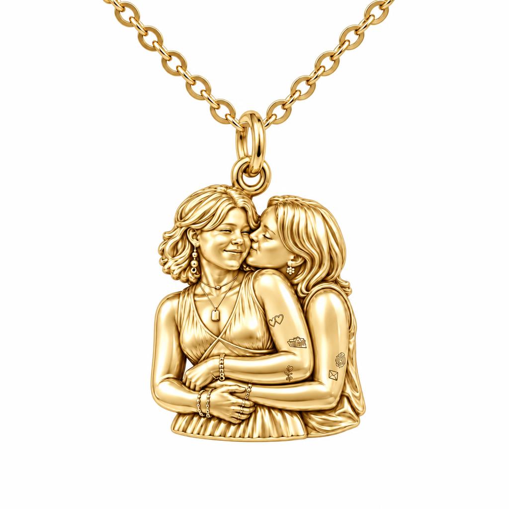 Eternal Soulmate Embrace Charm Necklace Set – 18K gold, front view