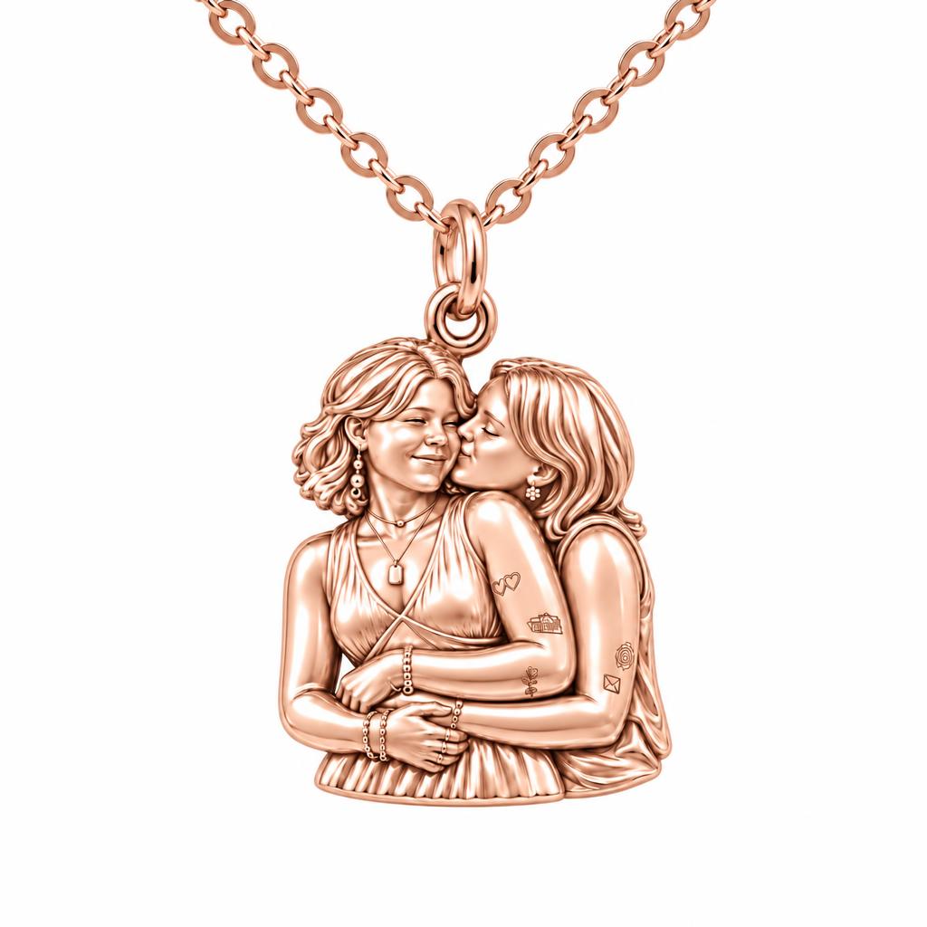 Eternal Soulmate Embrace Charm Necklace Set – rose gold, front view