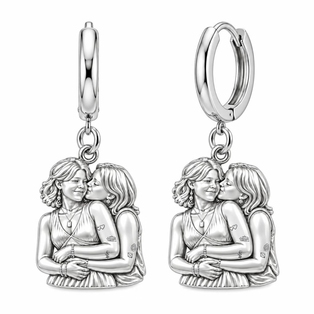 Eternal Soulmate Embrace Huggie Charm Earrings – silver, front view
