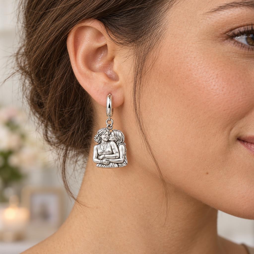 Eternal Soulmate Embrace Huggie Charm Earrings – worn / in use