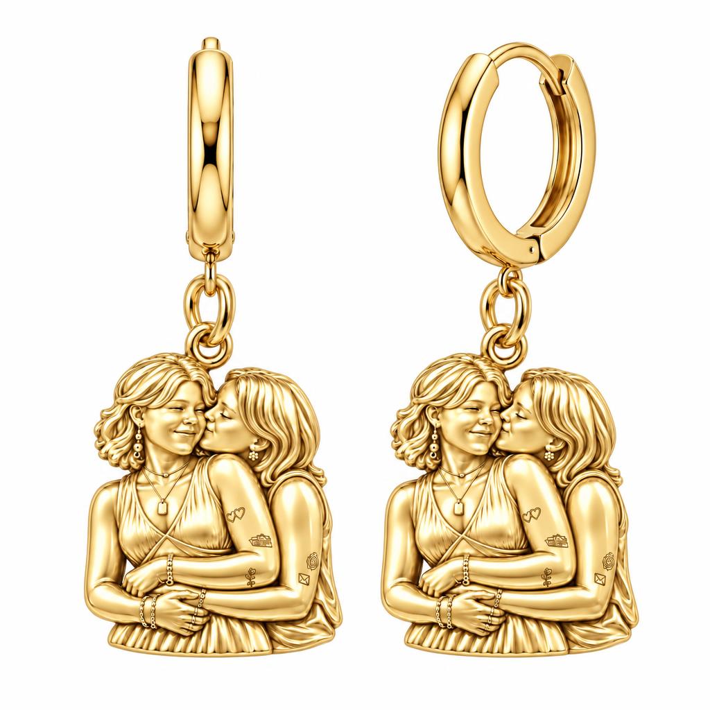 Eternal Soulmate Embrace Huggie Charm Earrings – 18K gold, front view