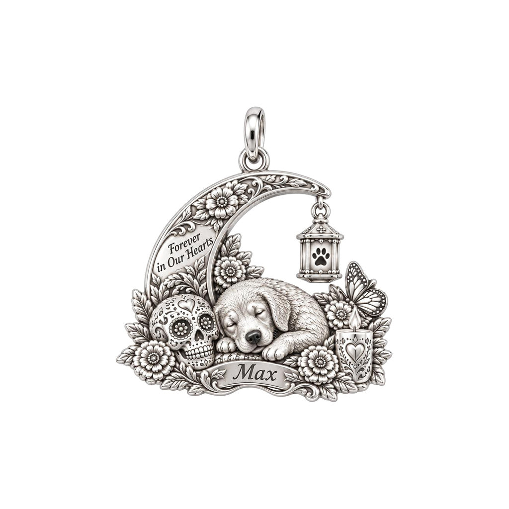 Eternal Spirit Pet Memorial Charm Bracelet – Personalized Dog Mom Gift – silver plated 2 cm charm, front view