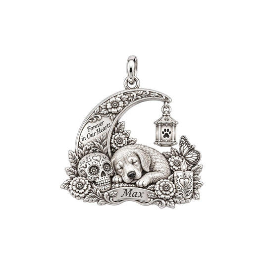 Eternal Spirit Pet Memorial Charm Bracelet – Personalized Dog Mom Gift – silver plated 2 cm charm, front view