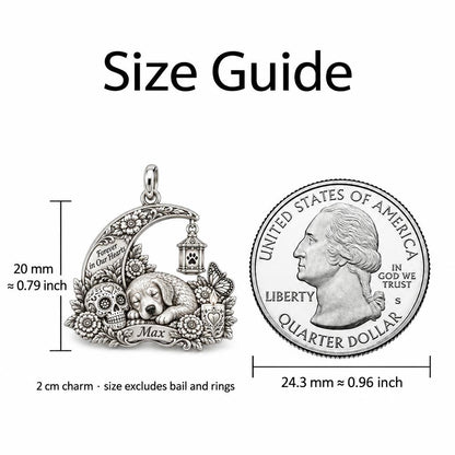 Eternal Spirit Pet Memorial Charm Bracelet – Personalized Dog Mom Gift – size guide, 2 cm charm next to a quarter