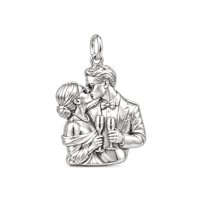 Eternal Toast Photo Charm Bracelet – Personalized Couple Gift – silver charm, front view
