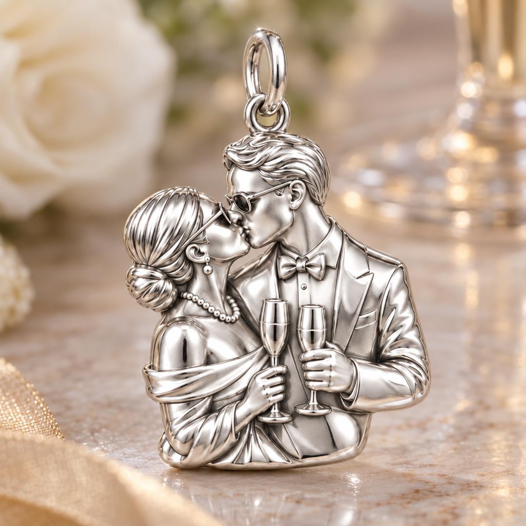 Eternal Toast Photo Charm Bracelet – Personalized Couple Gift – macro detail of the charm