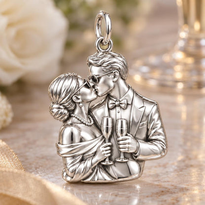 Eternal Toast Photo Charm Bracelet – Personalized Couple Gift – macro detail of the charm