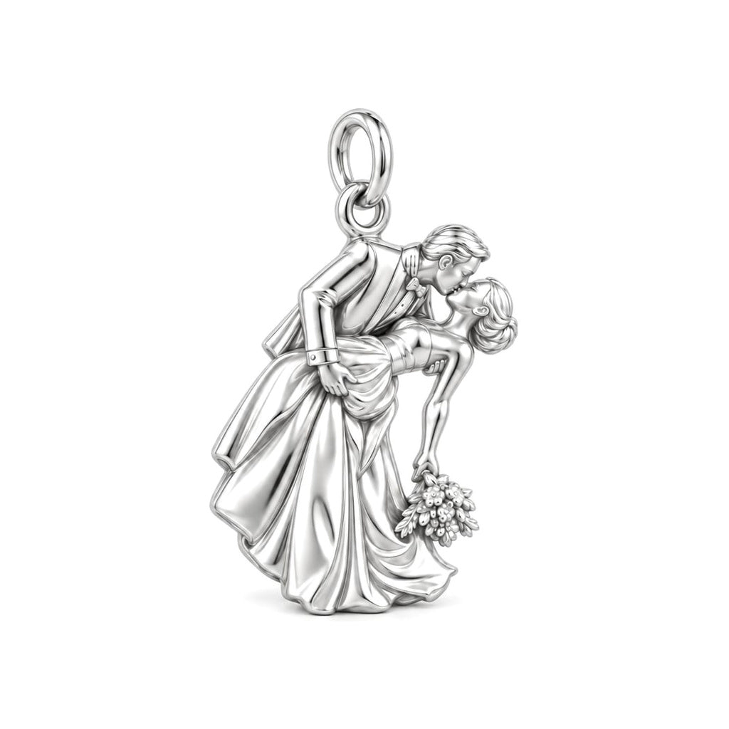 Eternal Wedding Dip Kiss Charm Bracelet – Personalized Couple Gift – silver charm, front view