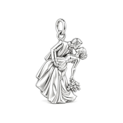Eternal Wedding Dip Kiss Charm Bracelet – Personalized Couple Gift – silver charm, front view