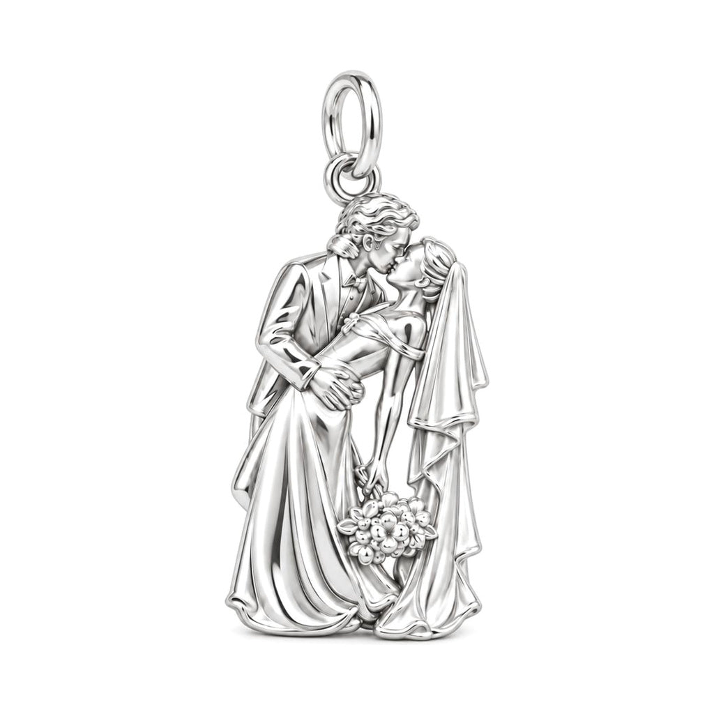 Eternal Wedding Dip Kiss Charm Bracelet – Personalized Couple Gift – silver charm, front view