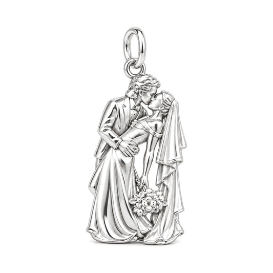 Eternal Wedding Dip Kiss Charm Bracelet – Personalized Couple Gift – silver charm, front view