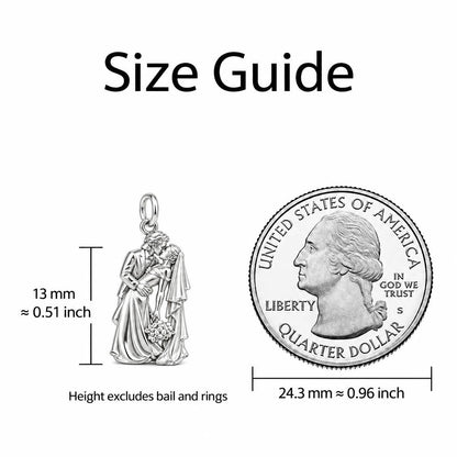Eternal Wedding Dip Kiss Charm Bracelet – Personalized Couple Gift – size guide, 13 mm charm next to a quarter