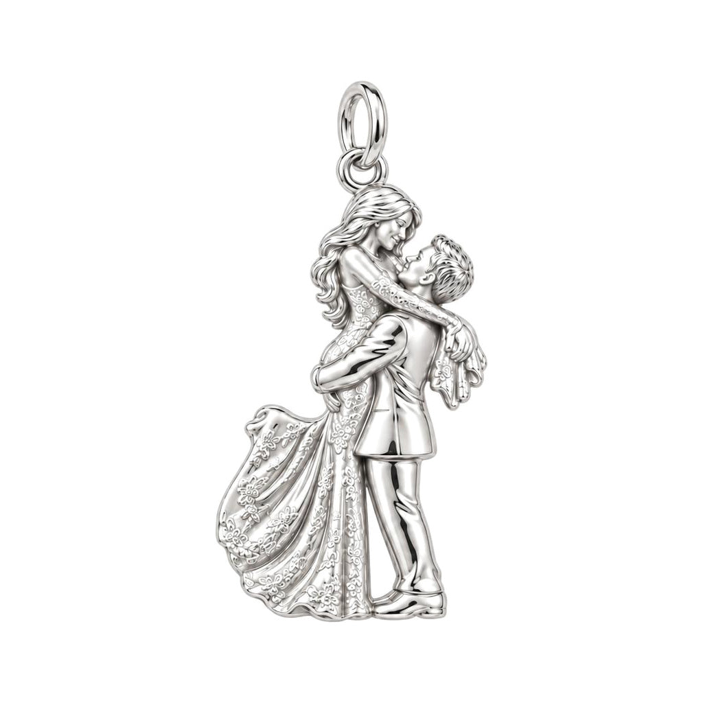 Eternal Wedding Embrace Charm Bracelet – Personalized Couple Gift – silver charm, front view