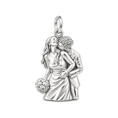 Eternal Wedding Embrace Charm Bracelet – Personalized Couple Gift – silver charm, front view