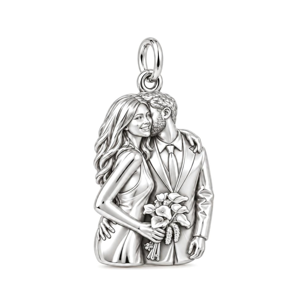 Eternal Wedding Embrace Charm Bracelet – Personalized Couple Gift – silver charm, front view