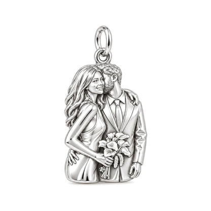 Eternal Wedding Embrace Charm Bracelet – Personalized Couple Gift – silver charm, front view