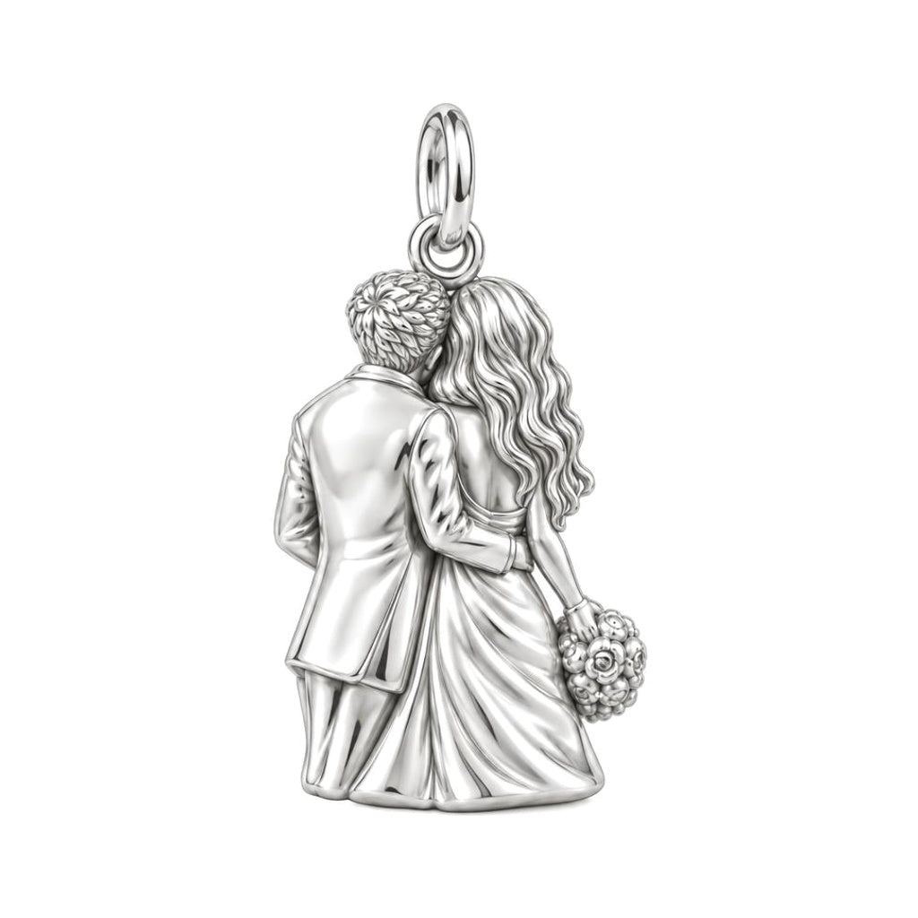 Eternal Wedding Embrace Charm Bracelet – Personalized Couple Gift – back of the charm, engraving area
