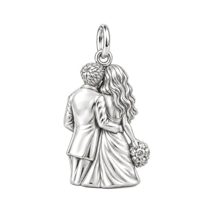 Eternal Wedding Embrace Charm Bracelet – Personalized Couple Gift – back of the charm, engraving area