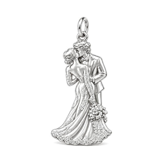 Eternal Wedding Kiss Charm Bracelet – Personalized Couple Gift – silver charm, front view