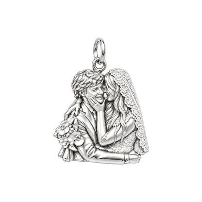 Eternal Wedding Portrait Charm Bracelet – Personalized Couple Gift – silver charm, front view