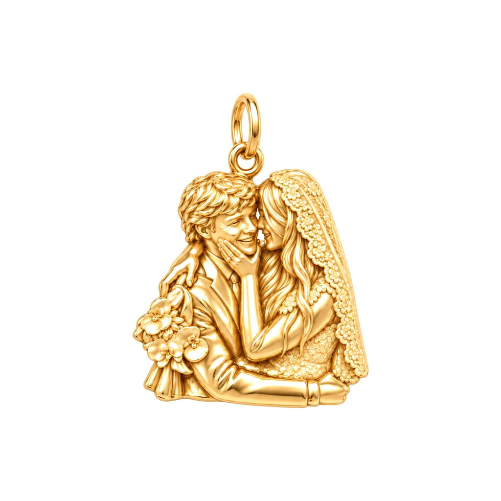 Eternal Wedding Portrait Charm Bracelet – Personalized Couple Gift – 18K gold charm, front view