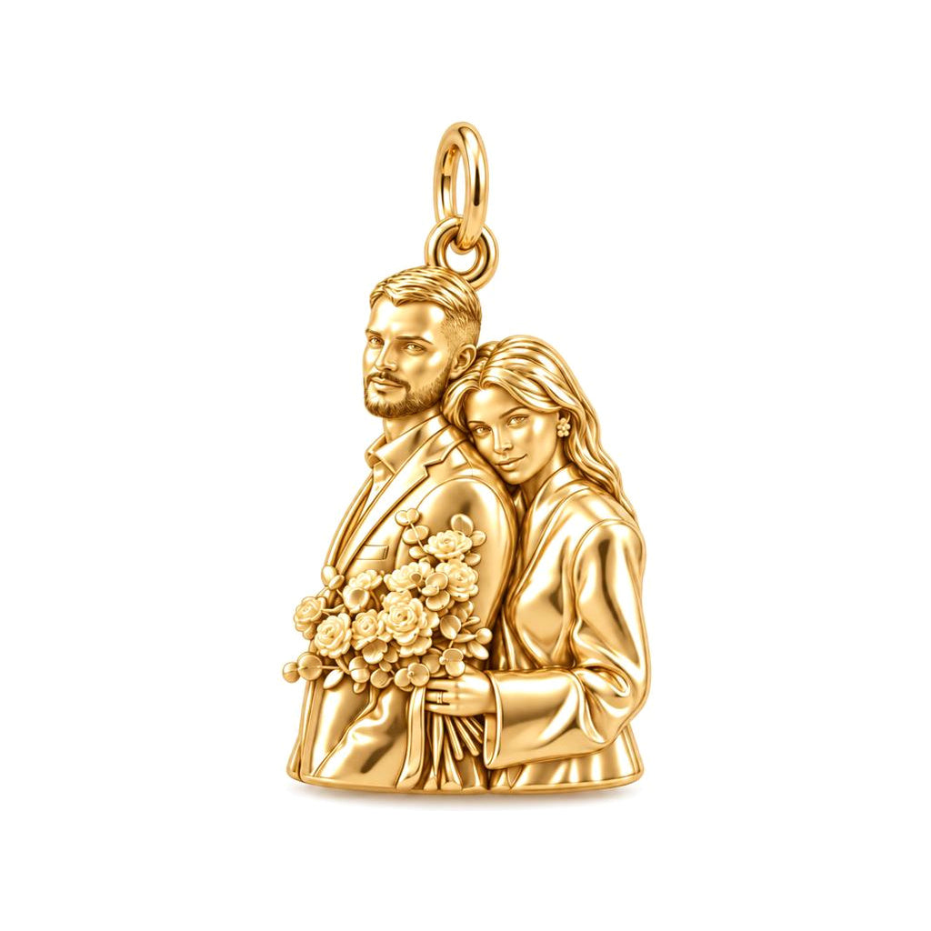 Eternal Wedding Portrait Charm Bracelet – Personalized Couple Gift – 18K gold charm, front view