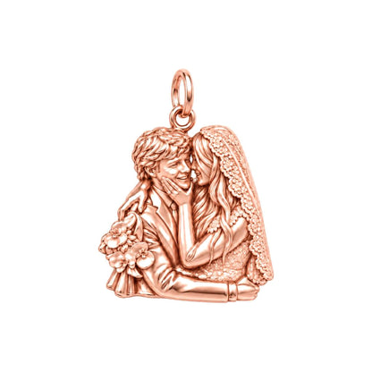 Eternal Wedding Portrait Charm Bracelet – Personalized Couple Gift – rose gold charm, front view