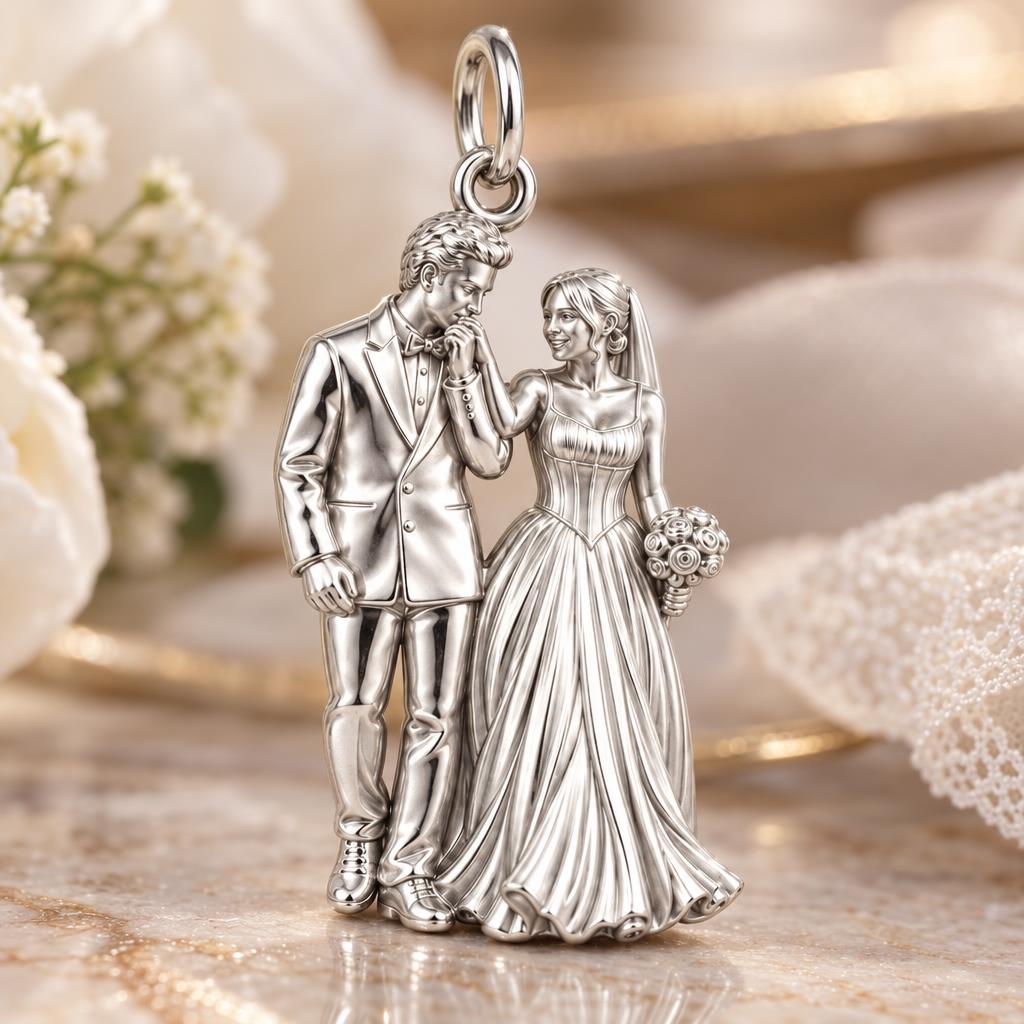 Eternal Wedding Vow Charm Bracelet – Personalized Couple Gift – macro detail of the charm