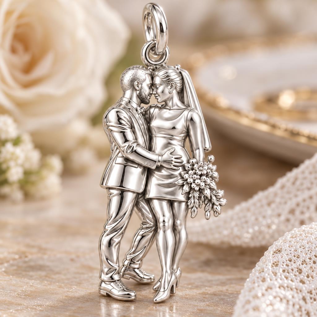 Eternal Wedding Vow Charm Bracelet – Personalized Couple Gift – macro detail of the charm