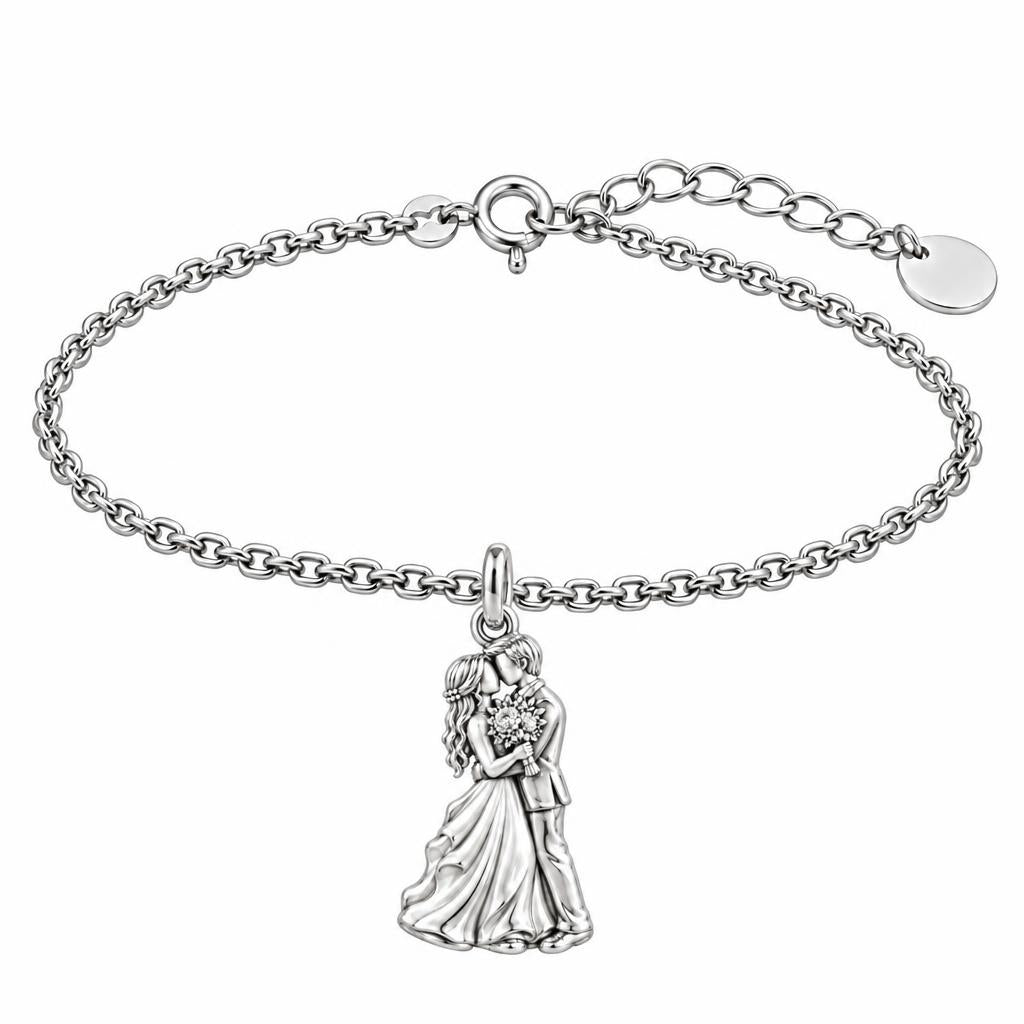 Eternal Wedding Vow Charm Bracelet Set – silver, front view