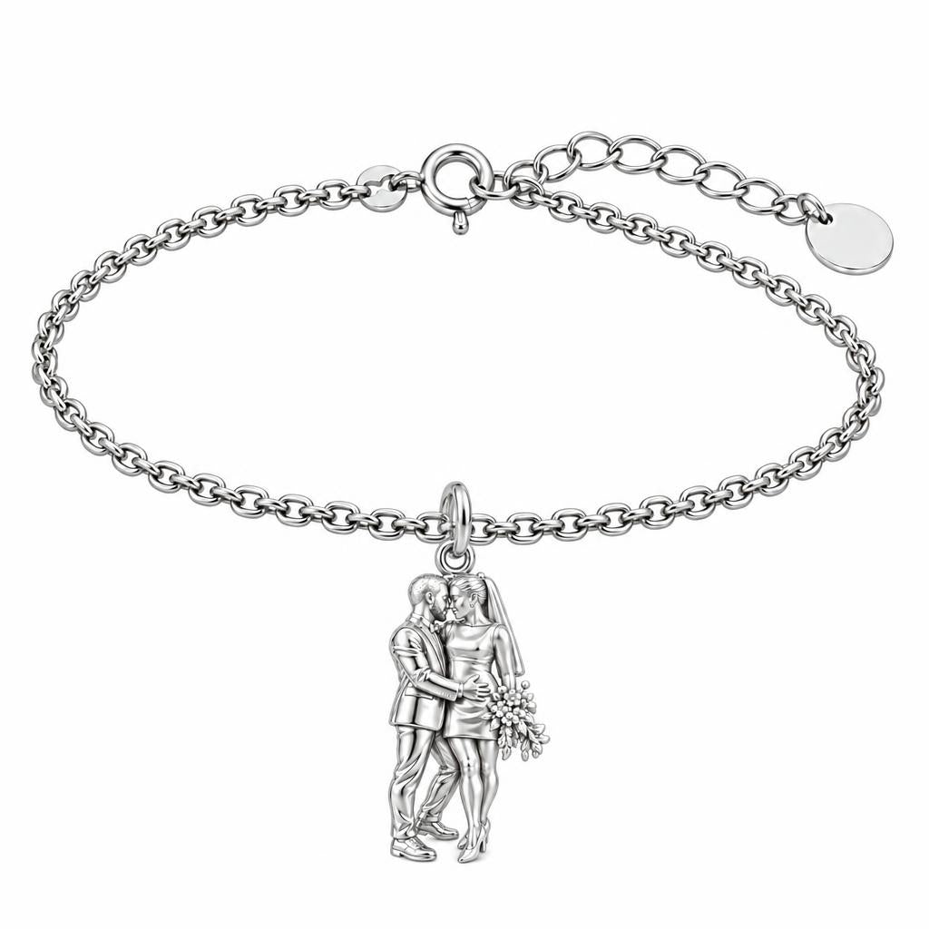 Eternal Wedding Vow Charm Bracelet Set – silver, front view